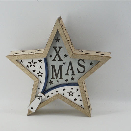 Wooden Xmas star-shaped table decoration with lighting-small