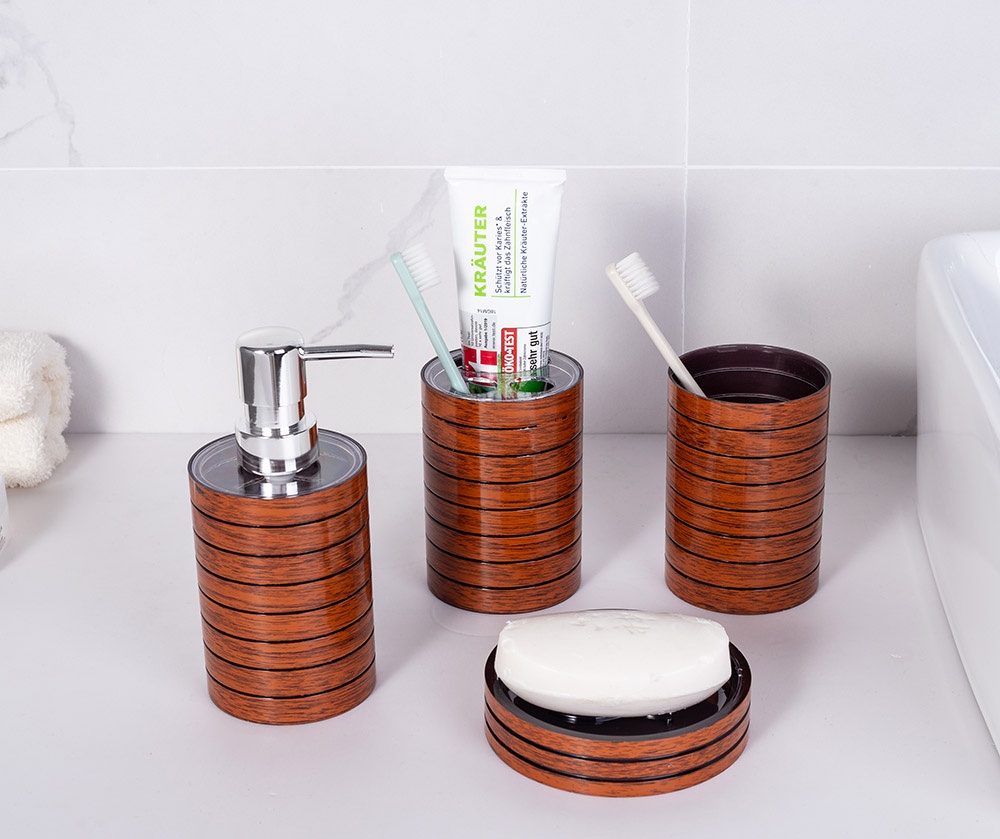 4pcs bathroom set  PS material wooden-faked
