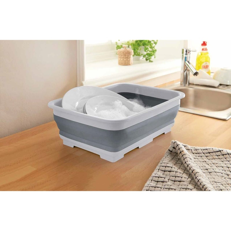 Collapsible Washing Up Bowl - Grey & White