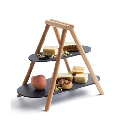 Cupcake Stand Cake Dessert Display Rack 2-tier Slate Board Tray with Bamboo Frame