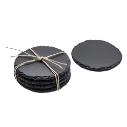 Round black slate coasters 4PK