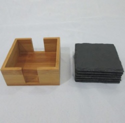 Slate coasters with bamboo holder 4PK