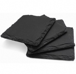 Slate coasters with bamboo holder 4PK