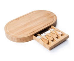 Bamboo Cheese Board Including Hidden Drawer with Serving ToolsElegent Square Bamboo Cheese Cutting Board & Cutlery Set with Slide-Out Drawer