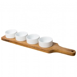 snack compartment condiment serving set ceramic round dip sauce ramekins appetizer tapas bowl with line bamboo handle tray