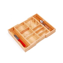 5-slot bamboo extendable cutlery tray adjustable drawer organizer with removable dividers