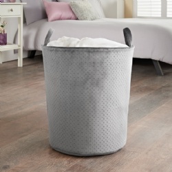 Velvet Round Laundry Hamper - Grey